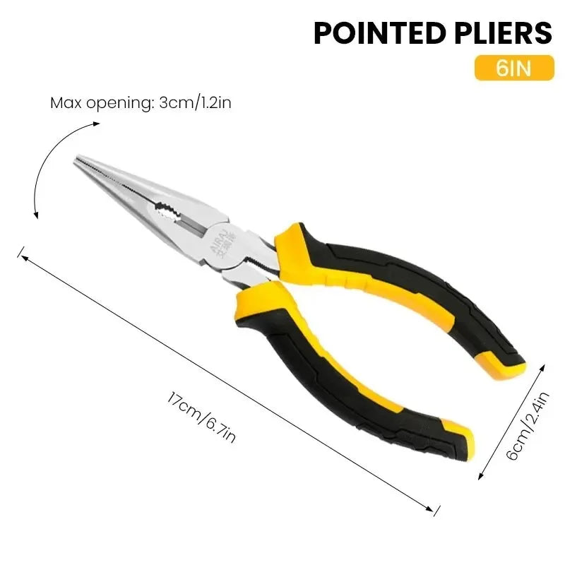 3PCS Pliers Set – 8" Wire Pliers, 6" Needle Nose & Diagonal Cutting Pliers