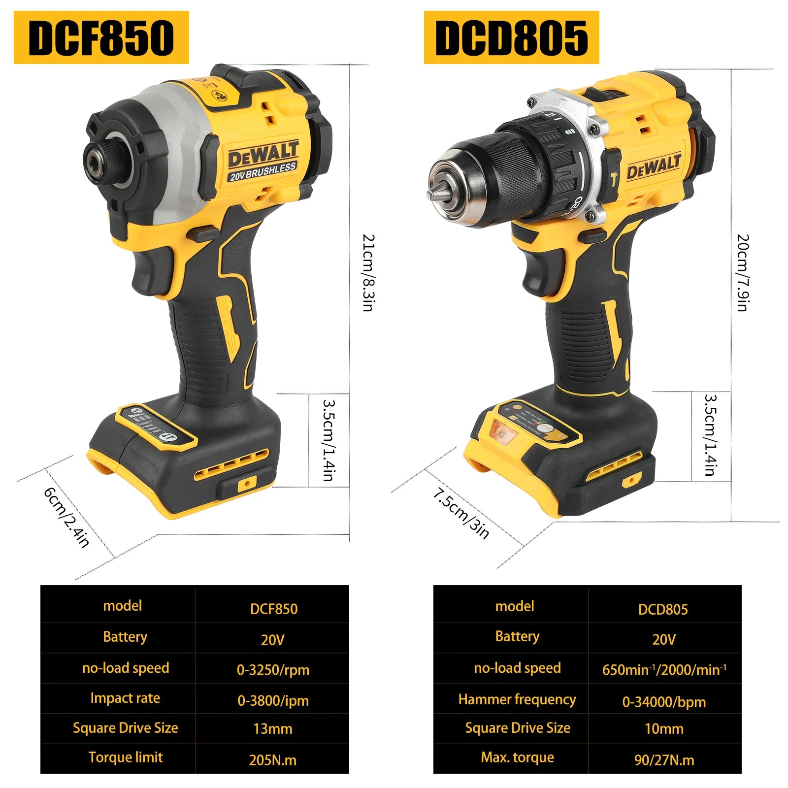 DeWalt DCF805 DCD850 Brushless Cordless Electric Screwdriver & Impact Drill Combo Kit