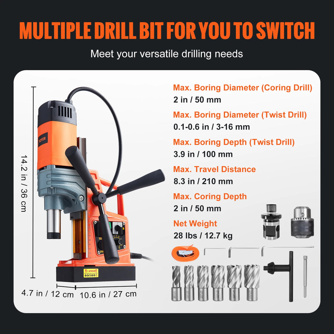 SucceBuy 1300W/1400W Magnetic Drill Press – 2" Electric Boring Machine