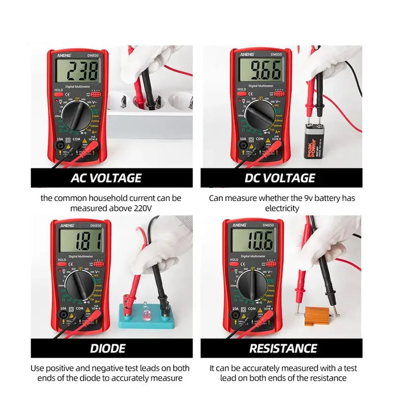 DM850 Digital Multimeter – AC/DC Voltage, Ohm, Current Tester