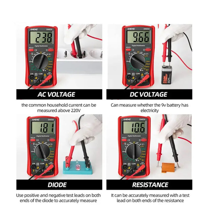 DM850 Digital Multimeter – AC/DC Voltage, Ohm, Current Tester