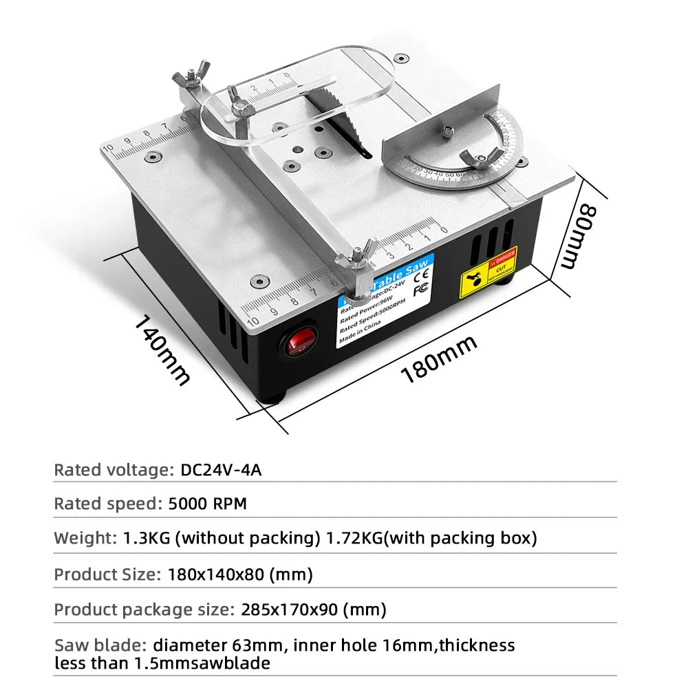 96W Mini Bench Table Saw – Adjustable DIY Woodworking Cutter