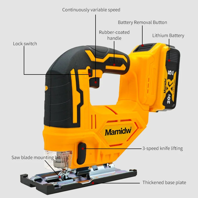 Mamidw Cordless Electric Jig Saw – 2700RPM, For Dewalt 20V Battery