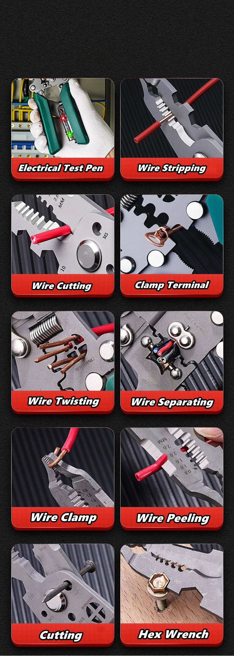 Multifunctional Wire Stripper Tool with Electrical Test Pen