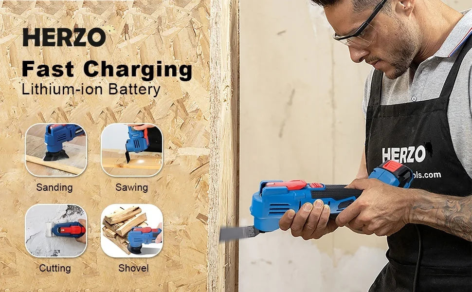 HERZO 20V Cordless Brushless Oscillating Multi-Tool – Cutting, Scraping, Sanding