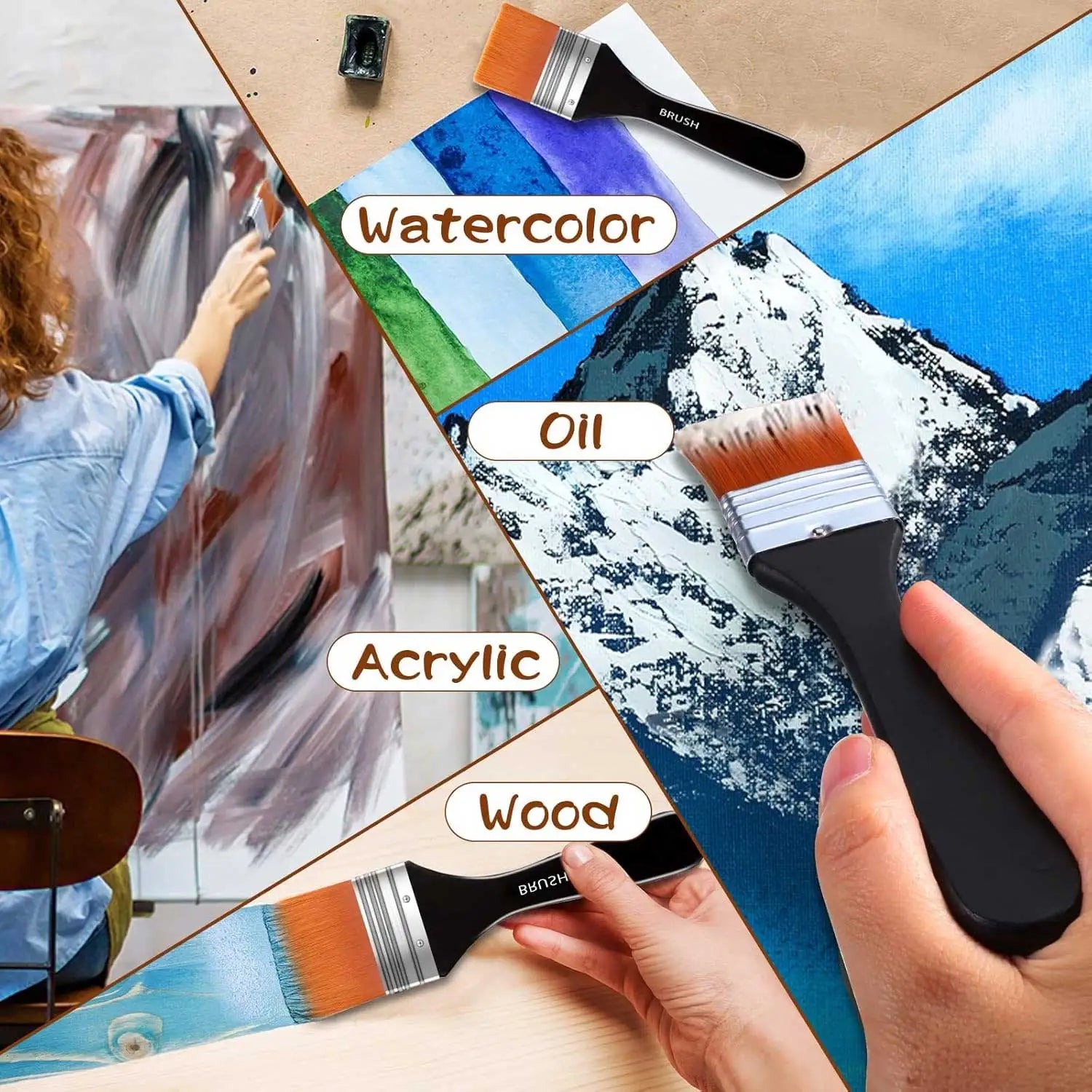 Flat Paint Brush Set – Acrylic, Oil & Gesso Painting Brushes for Artists