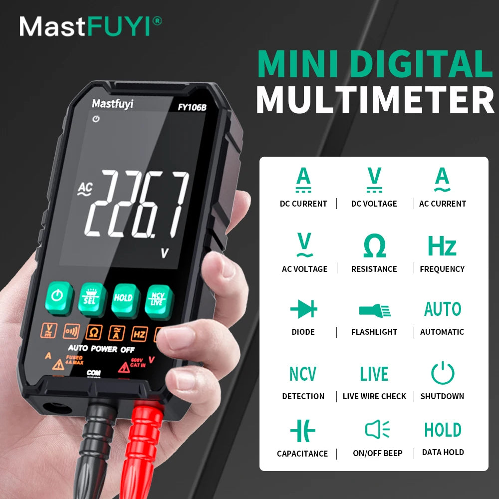 MASTFUYI Digital Multimeter – True RMS Auto-Range Volt/Amp/Ohm Tester