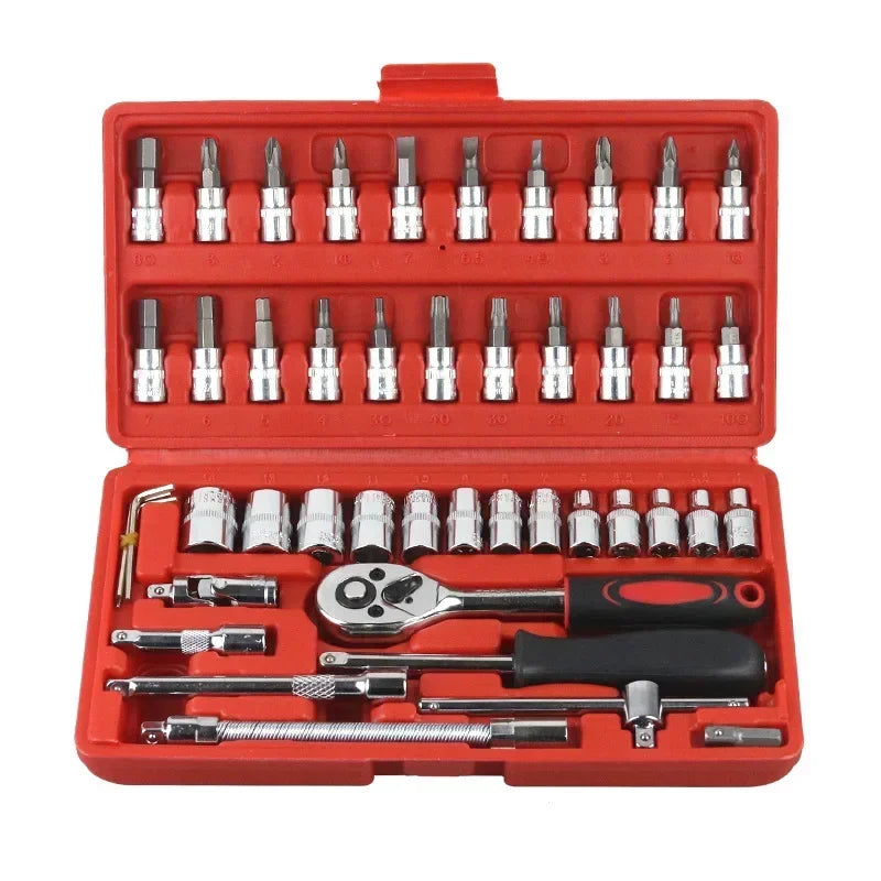 46-Piece 1/4-Inch Car Repair Socket & Wrench Tool Kit