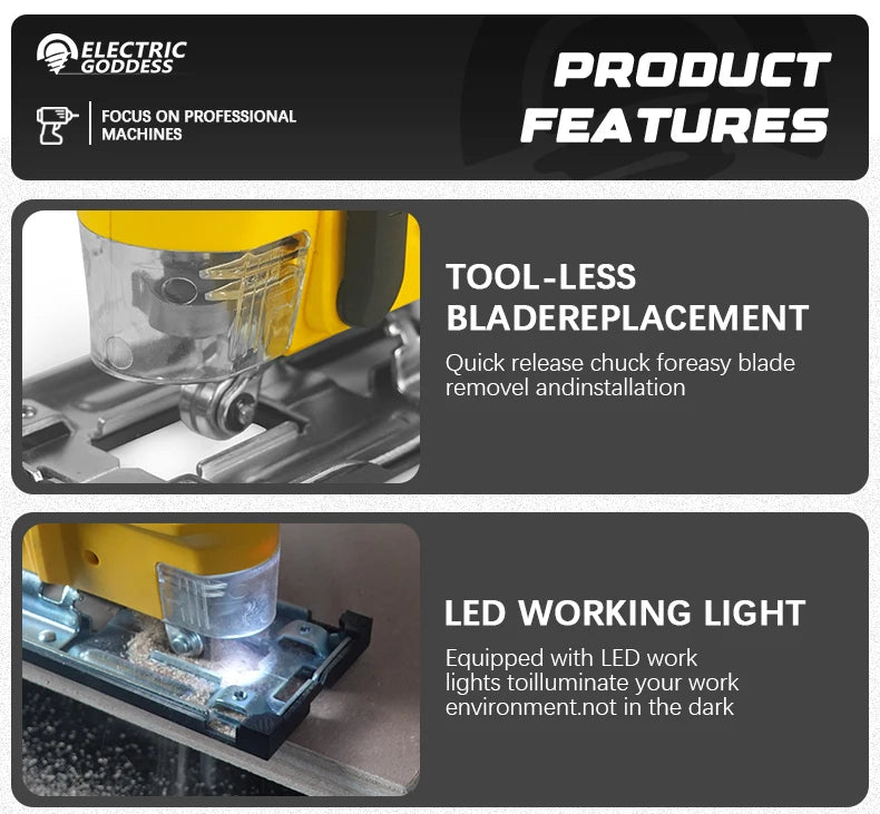 Electric Goddess Cordless Jig Saw – 2700RPM, 3-Speed, Fits Dewalt 20V