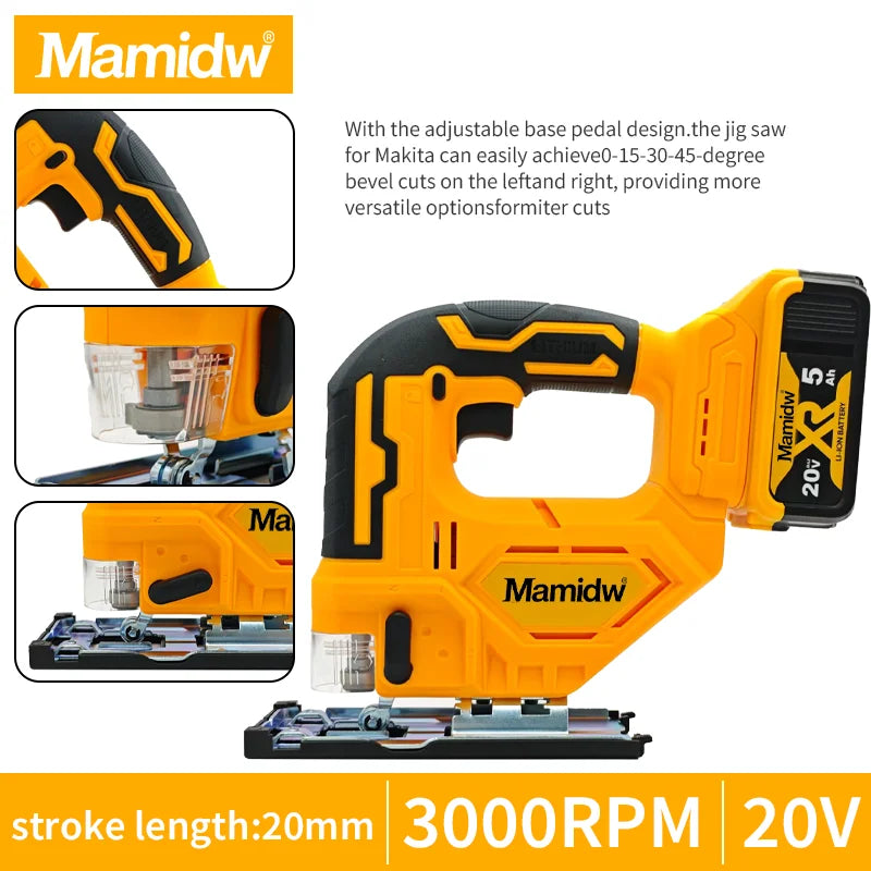 Mamidw Cordless Electric Jig Saw – 2700RPM, For Dewalt 20V Battery