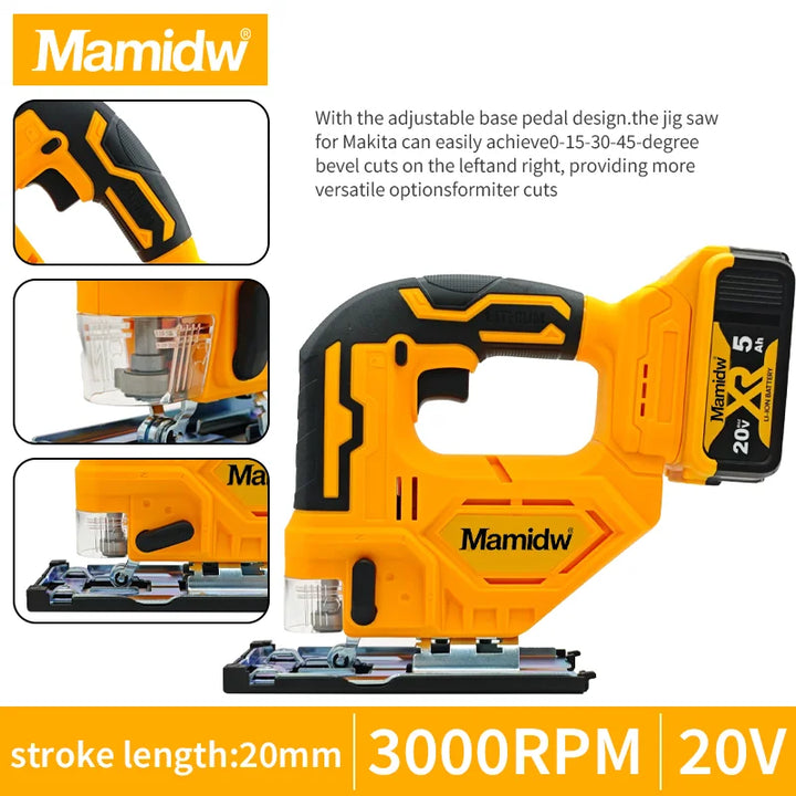 Mamidw Cordless Electric Jig Saw – 2700RPM, For Dewalt 20V Battery