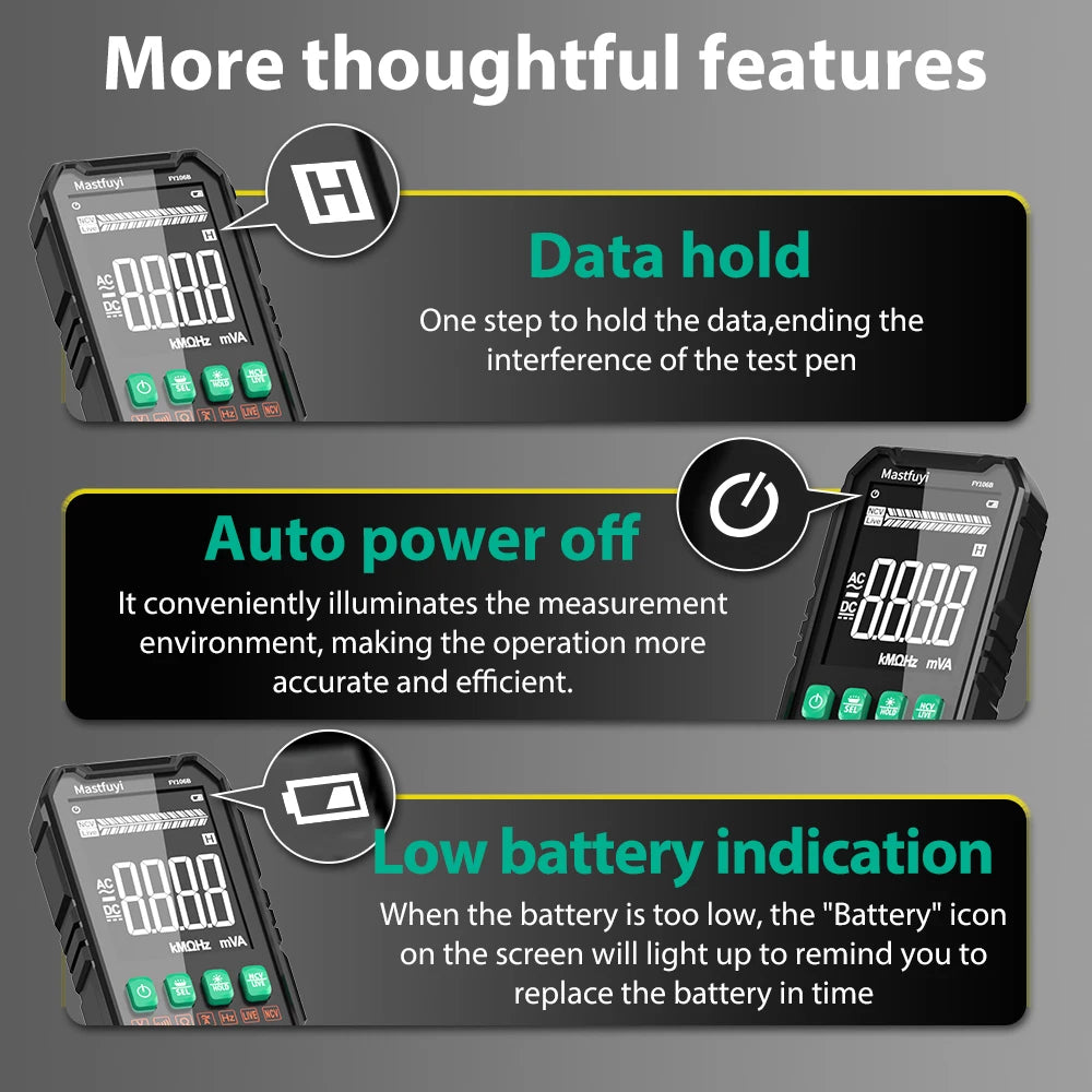 MASTFUYI Digital Multimeter – True RMS Auto-Range Volt/Amp/Ohm Tester