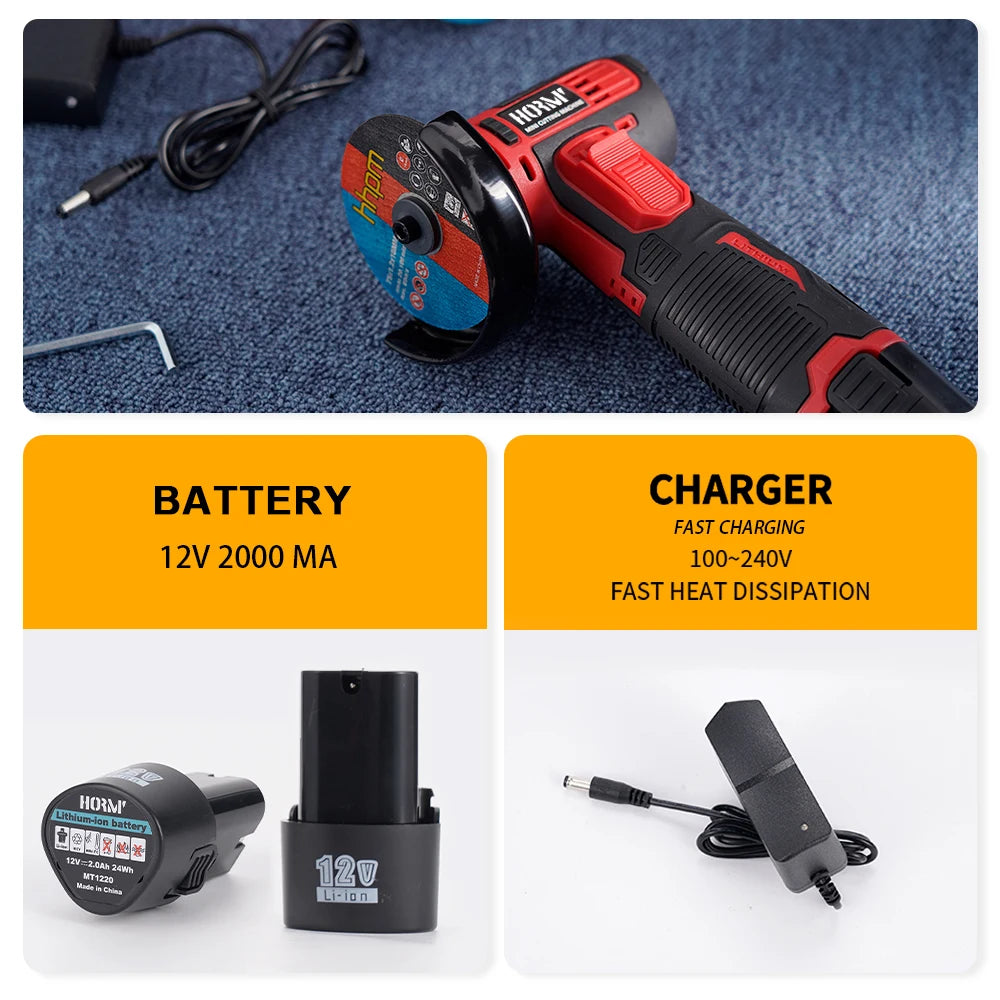 12V Handheld Circular Saw – Red Mini Cutting Machine with Disc