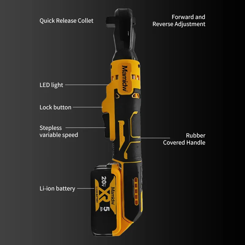 Brushless Cordless Ratchet Wrench – 3/8-Inch, Variable Speed, Fits Dewalt 20V