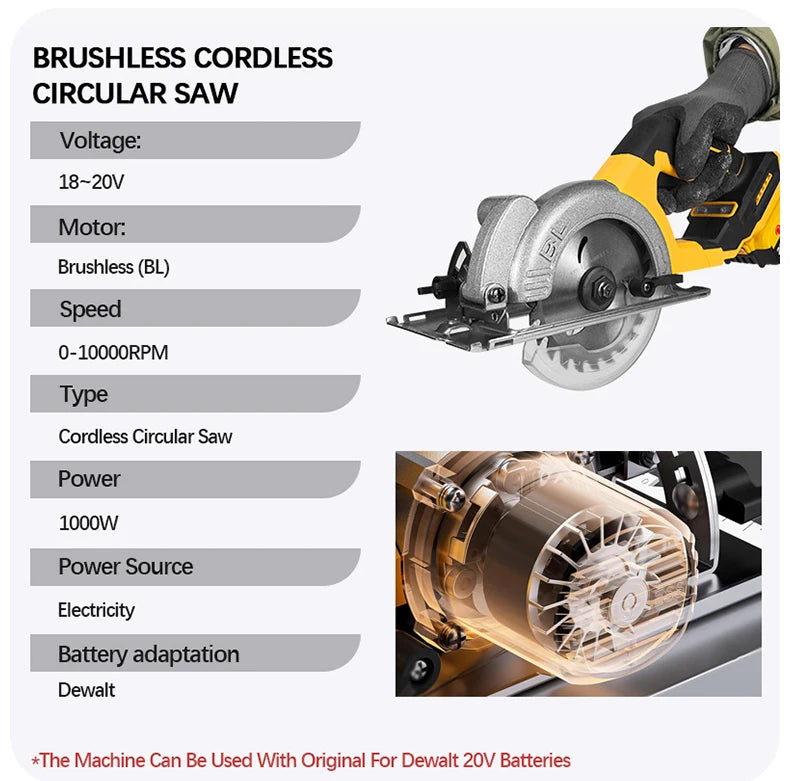 EGOD 5-Inch Brushless Circular Saw – Cordless, Fits Dewalt 20V Battery