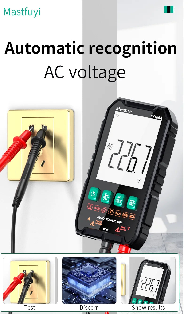 MASTFUYI Digital Multimeter – True RMS Auto-Range Volt/Amp/Ohm Tester