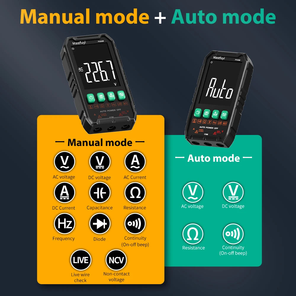 MASTFUYI Digital Multimeter – True RMS Auto-Range Volt/Amp/Ohm Tester