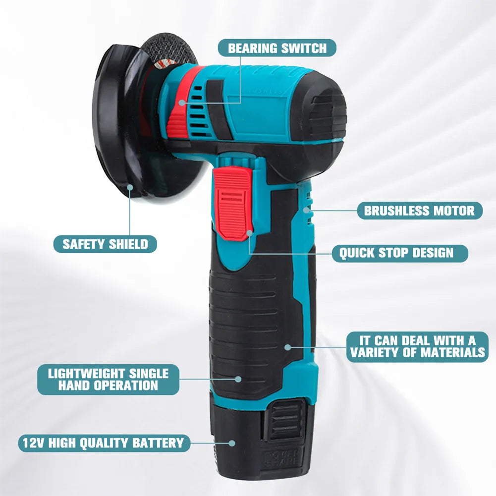 12V Cordless Angle Grinder – 19,500RPM Cutting & Polishing Tool
