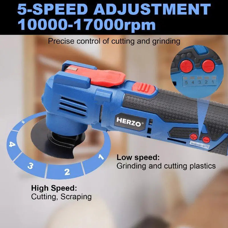 HERZO 20V Cordless Brushless Oscillating Multi-Tool – Cutting, Scraping, Sanding
