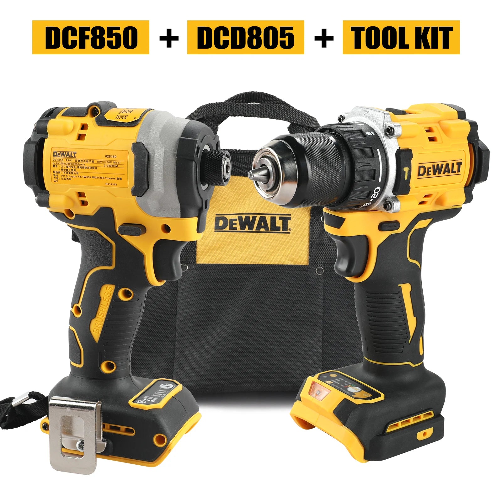 DeWalt DCF805 DCD850 Brushless Cordless Electric Screwdriver & Impact Drill Combo Kit