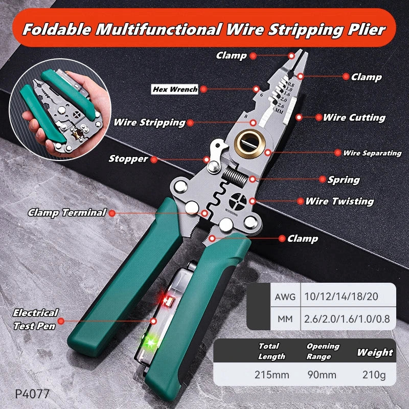 Multifunctional Wire Stripper Tool with Electrical Test Pen