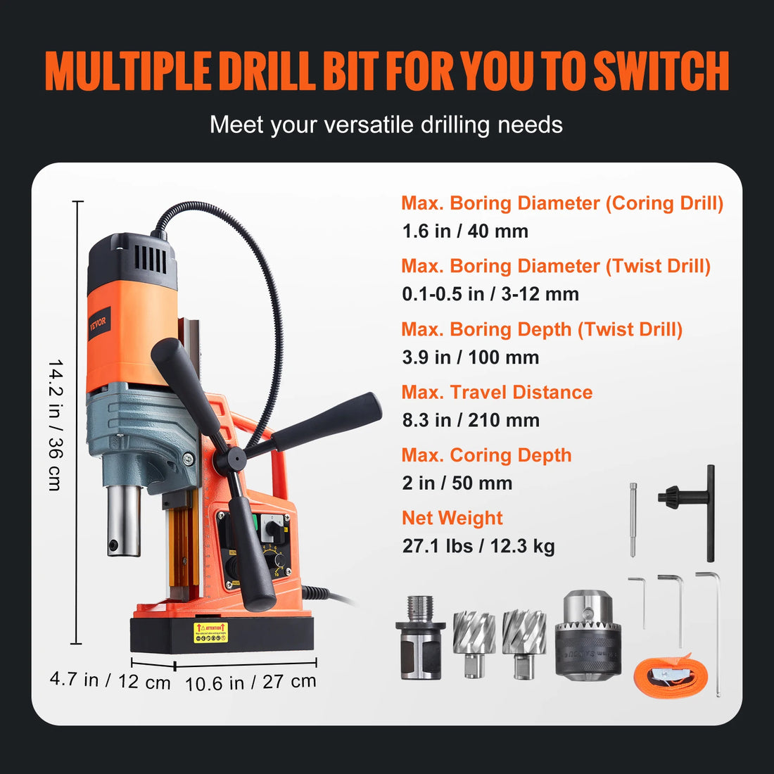 SucceBuy 1300W/1400W Magnetic Drill Press – 2" Electric Boring Machine