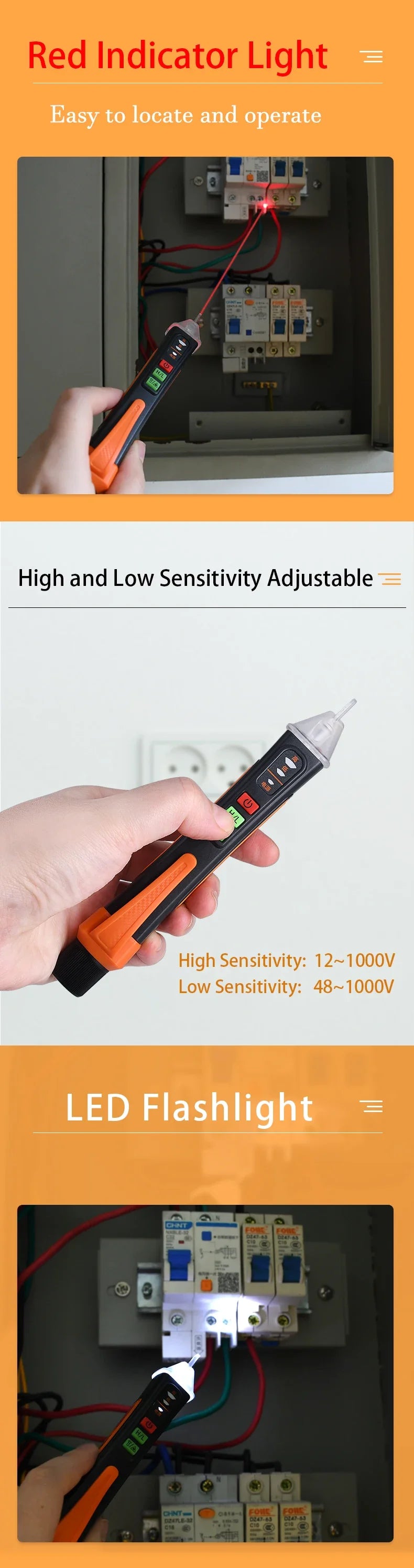 T-02A Non-Contact Voltage Detector – 12-1000V Smart Tester Pen