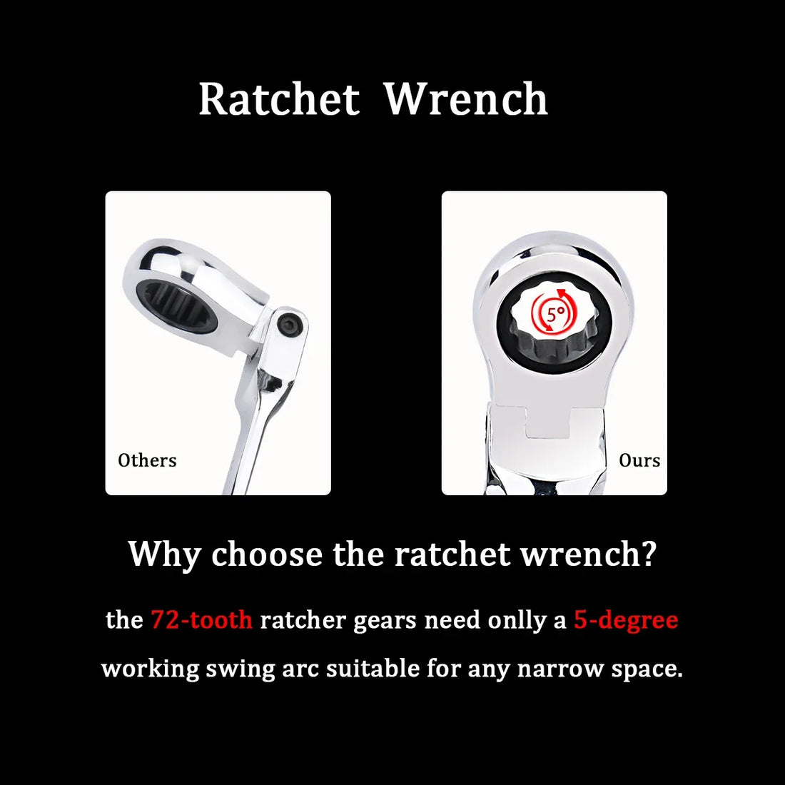 Ratchet Wrench Spanner 72-Tooth Flexible Head