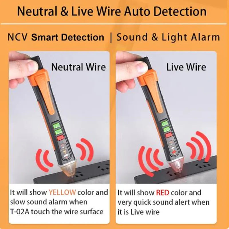 T-02A Non-Contact Voltage Detector – 12-1000V Smart Tester Pen