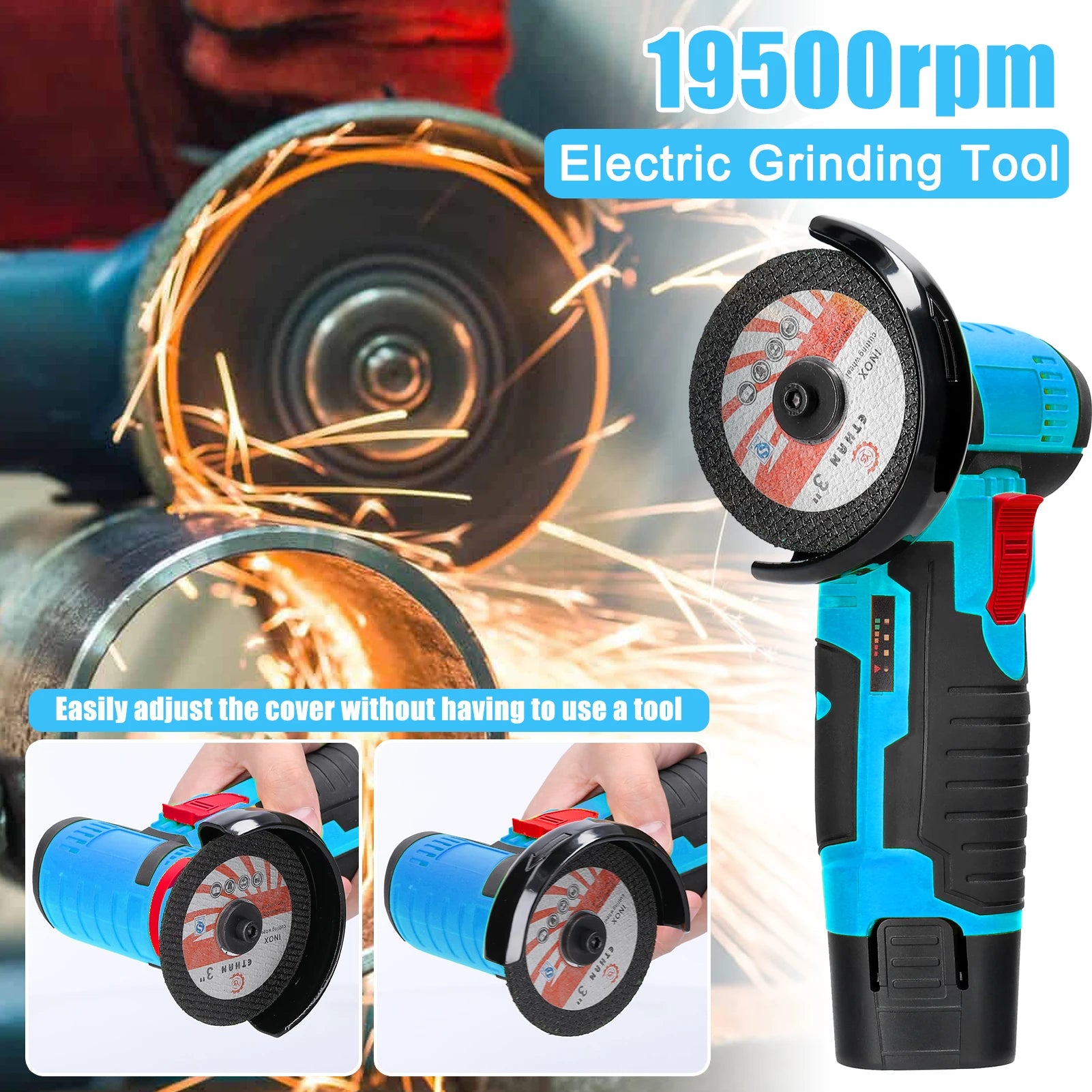 12V Cordless Angle Grinder – 19,500RPM Cutting & Polishing Tool
