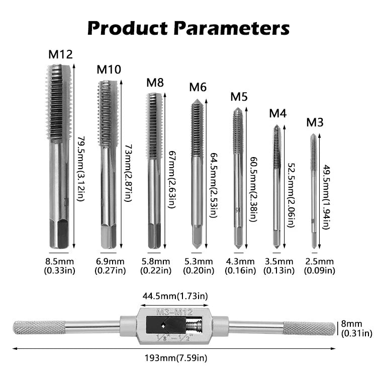 M3-M12 HSS Metric Hand Tap Set