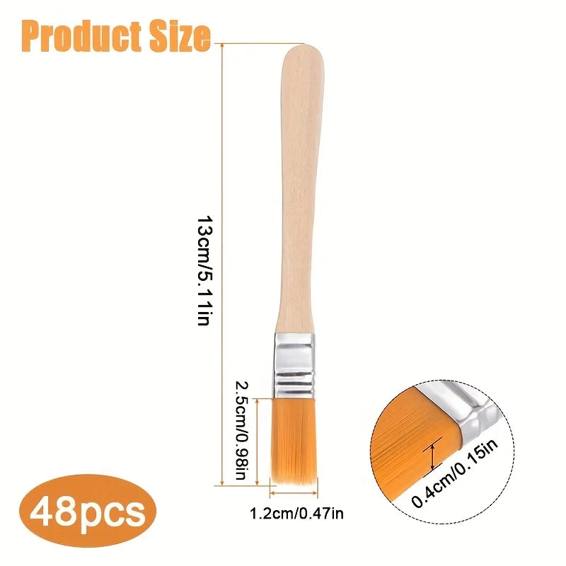 24/48/72 Pcs Nylon Paint Brushes with Short Wooden Handle