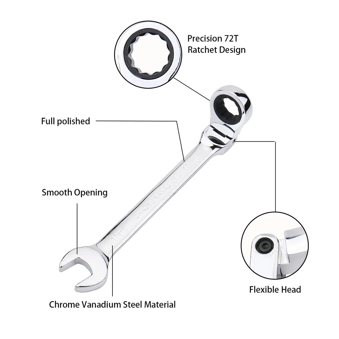 Ratchet Wrench Spanner 72-Tooth Flexible Head