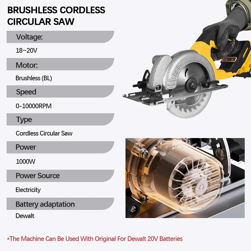EGOD 5-Inch Brushless Circular Saw – Cordless, Fits Dewalt 20V Battery