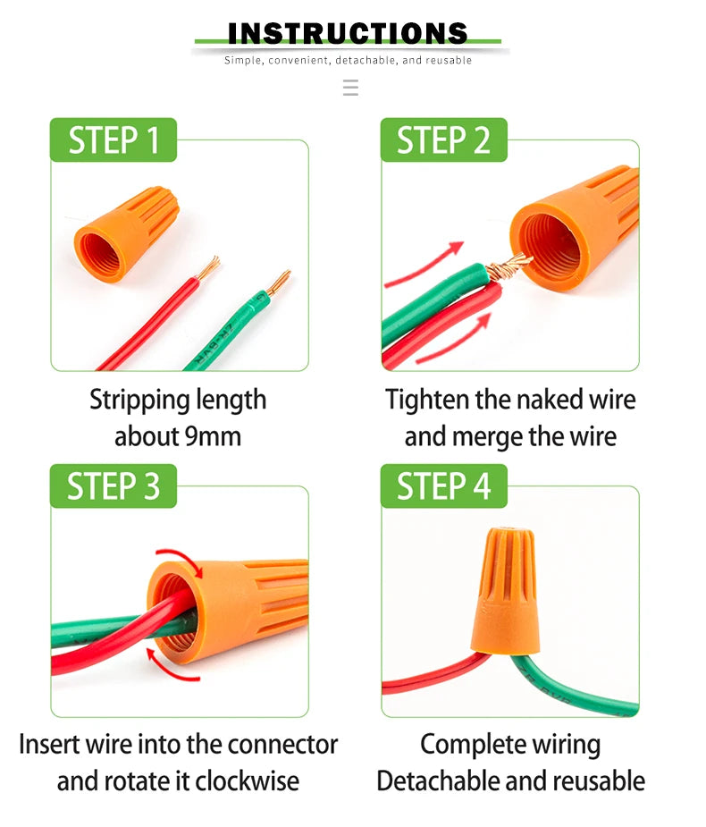 50PCS Colorful Electrical Wire Connectors – Insulated Crimp Twist Nuts