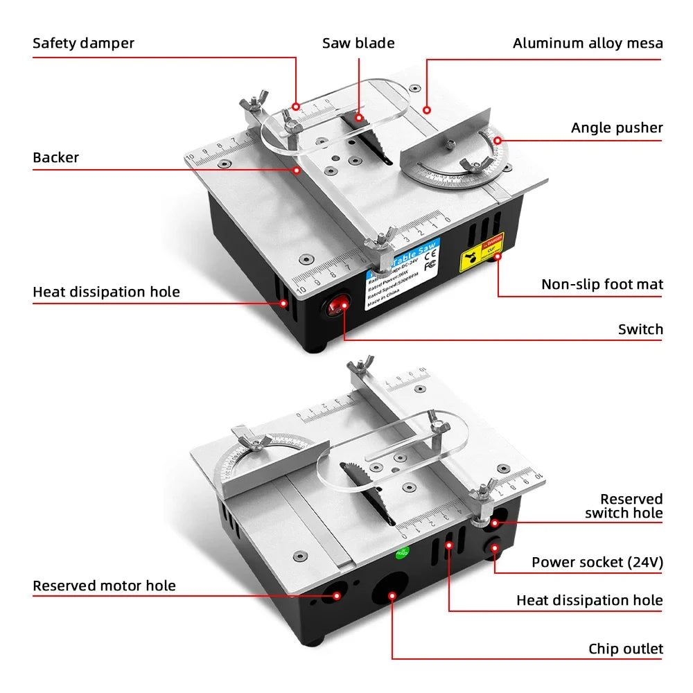 96W Mini Bench Table Saw – Adjustable DIY Woodworking Cutter