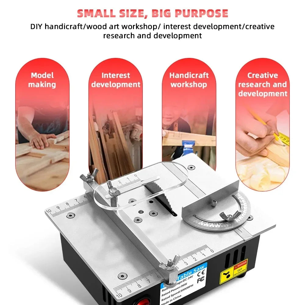 96W Mini Bench Table Saw – Adjustable DIY Woodworking Cutter