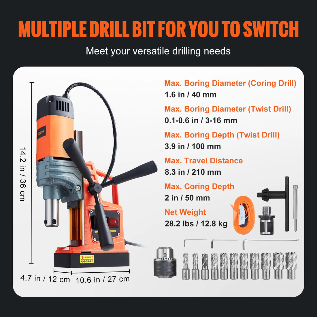 SucceBuy 1300W/1400W Magnetic Drill Press – 2" Electric Boring Machine