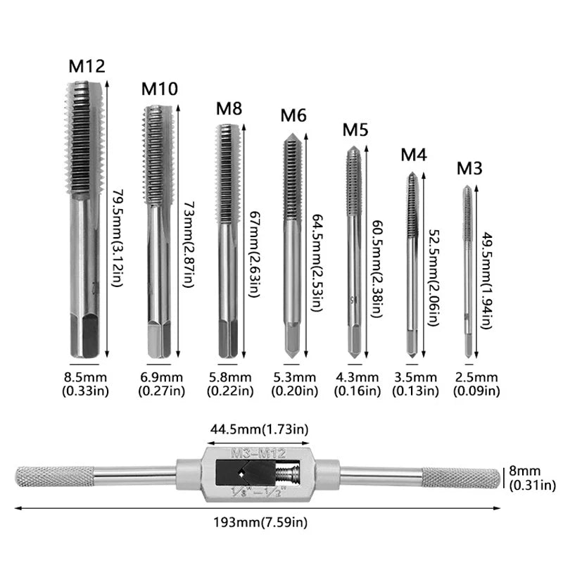 M3-M12 HSS Metric Hand Tap Set