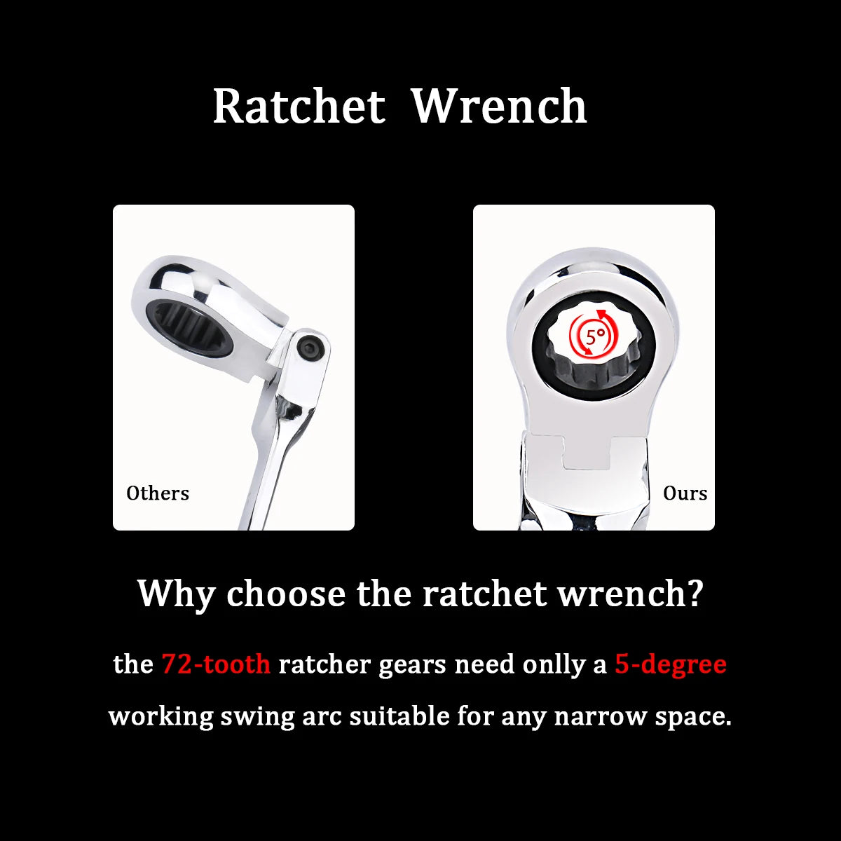 Ratchet Wrench Spanner 72-Tooth Flexible Head