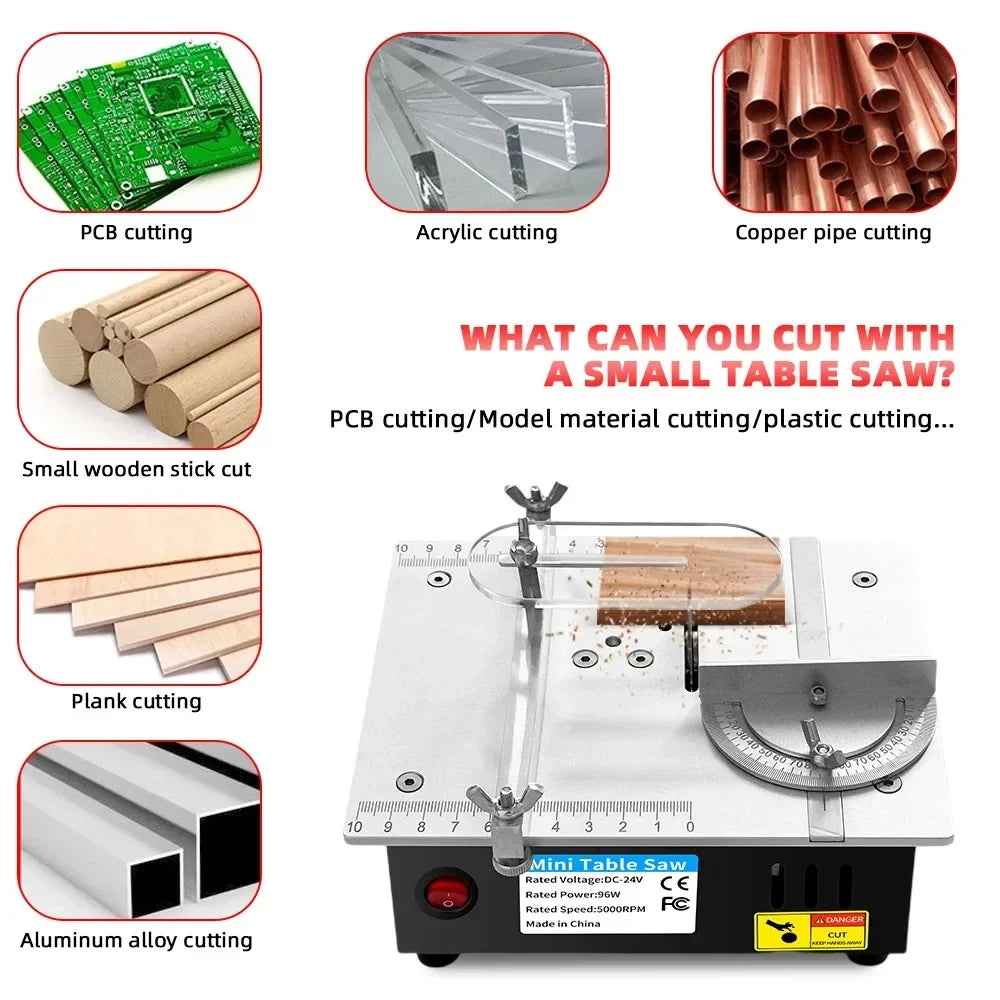96W Mini Bench Table Saw – Adjustable DIY Woodworking Cutter