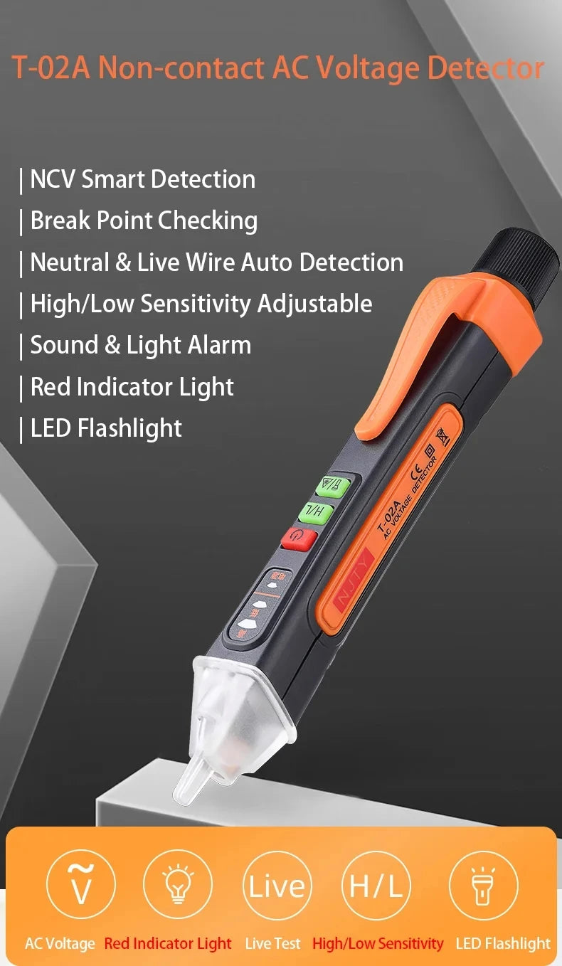 T-02A Non-Contact Voltage Detector – 12-1000V Smart Tester Pen