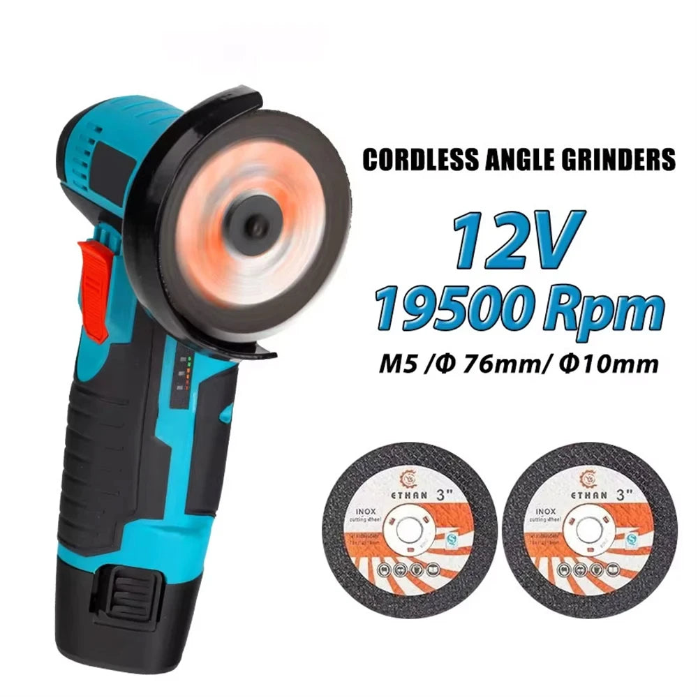 12V Cordless Angle Grinder – 19,500RPM Cutting & Polishing Tool