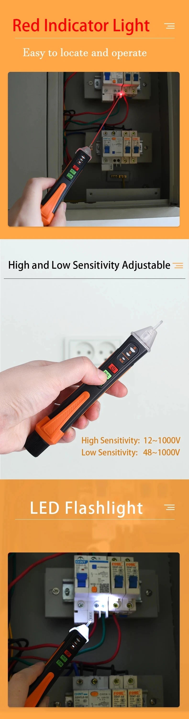 T-02A Non-Contact Voltage Detector – 12-1000V Smart Tester Pen