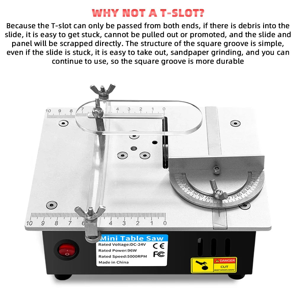 96W Mini Bench Table Saw – Adjustable DIY Woodworking Cutter