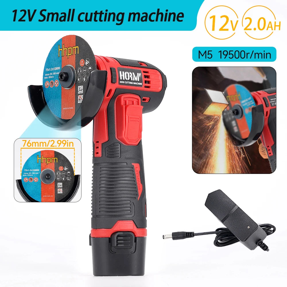 12V Handheld Circular Saw – Red Mini Cutting Machine with Disc