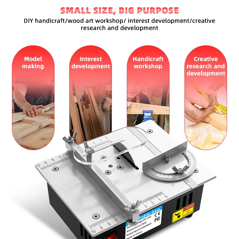 96W Mini Bench Table Saw – Adjustable DIY Woodworking Cutter
