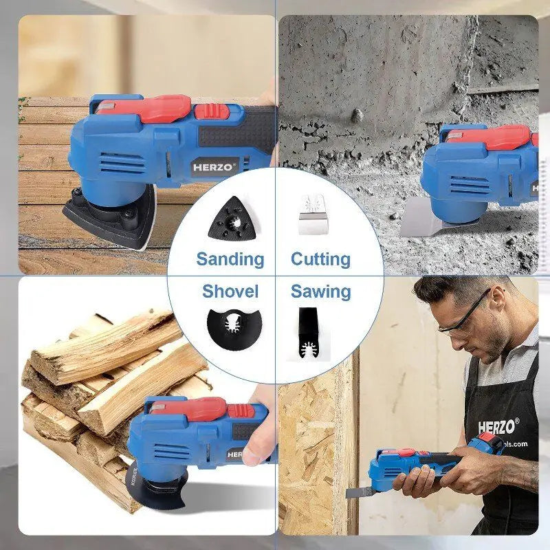 HERZO 20V Cordless Brushless Oscillating Multi-Tool – Cutting, Scraping, Sanding