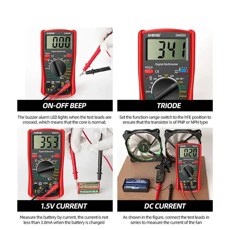 DM850 Digital Multimeter – AC/DC Voltage, Ohm, Current Tester