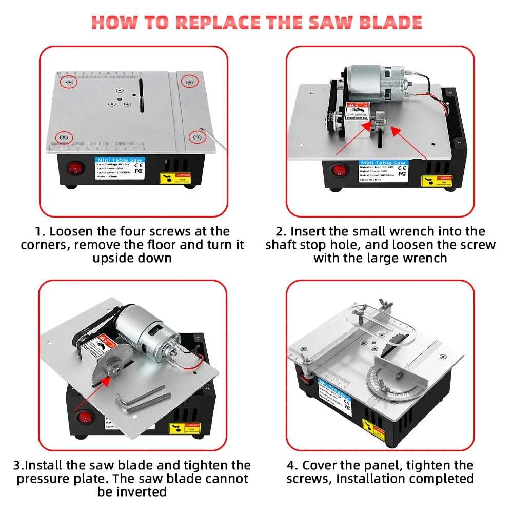 96W Mini Bench Table Saw – Adjustable DIY Woodworking Cutter